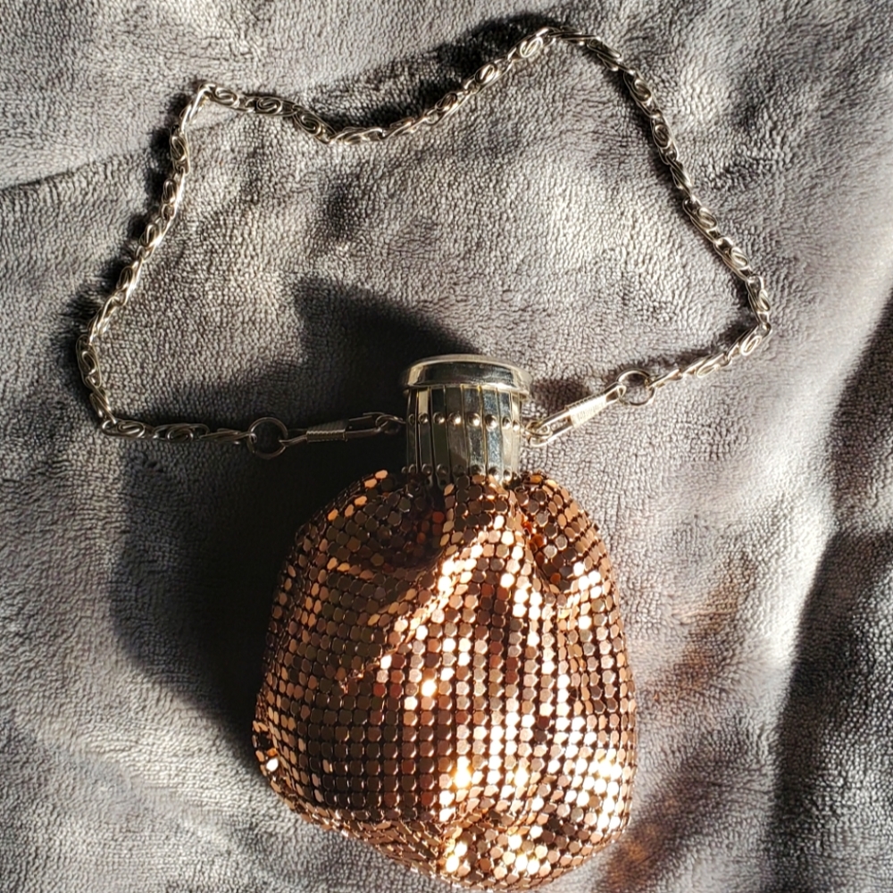 Vintage Copper Mesh Coin Purse, GateTop, Detachable Silver Chain